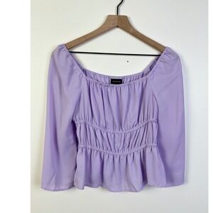 WHO WHAT WEAR Lavender‎ Ruched Square Neck Long Sleeve Peplum Top XS